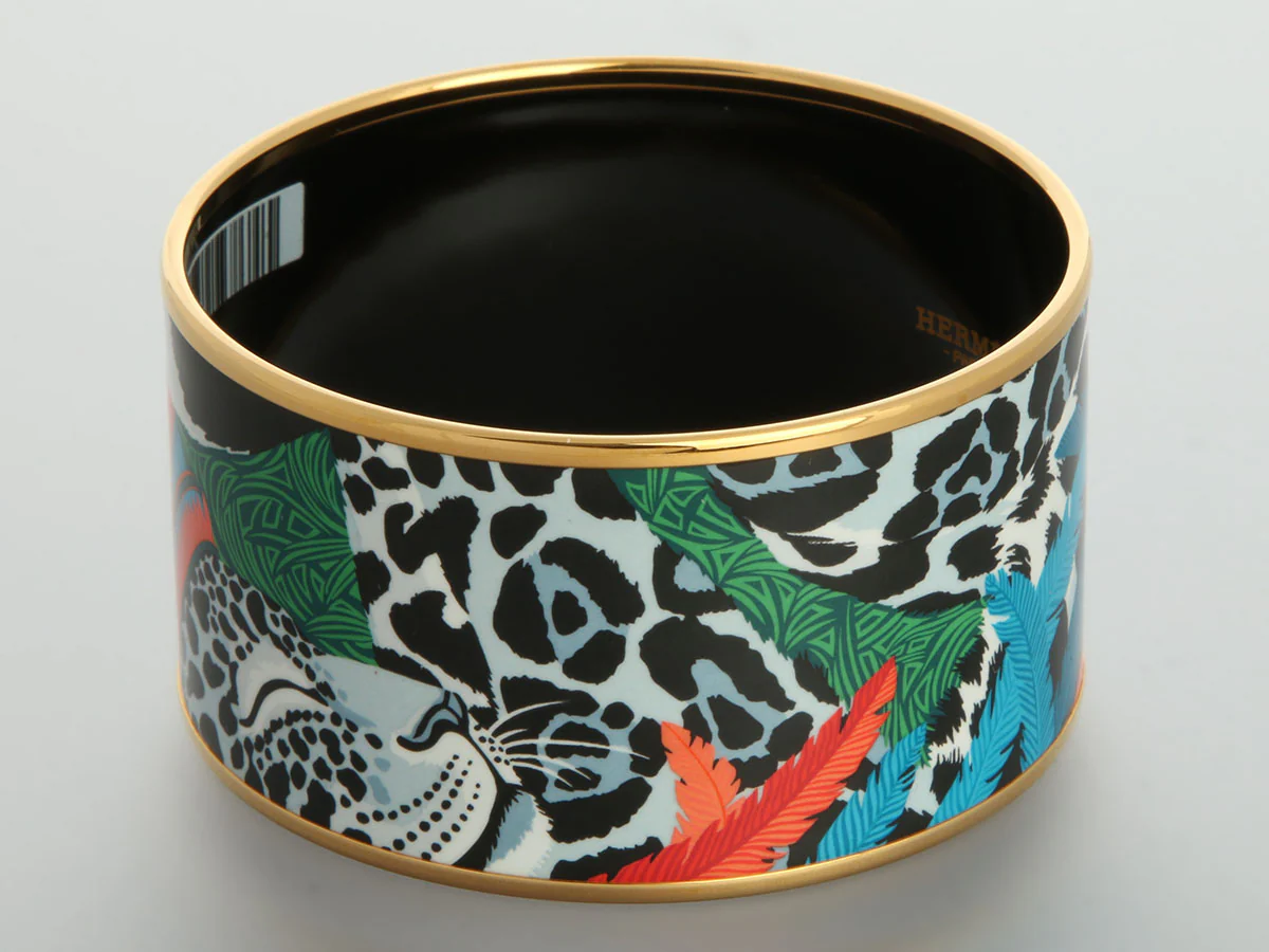 Hermès Extra Wide Jaguar Quetzal Enamel Bangle - Image 3