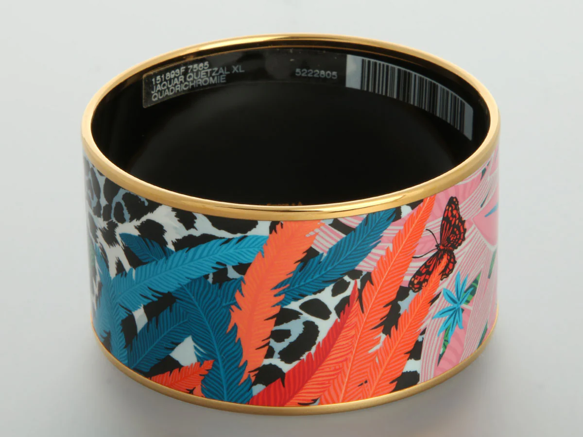 Hermès Extra Wide Jaguar Quetzal Enamel Bangle - Image 4