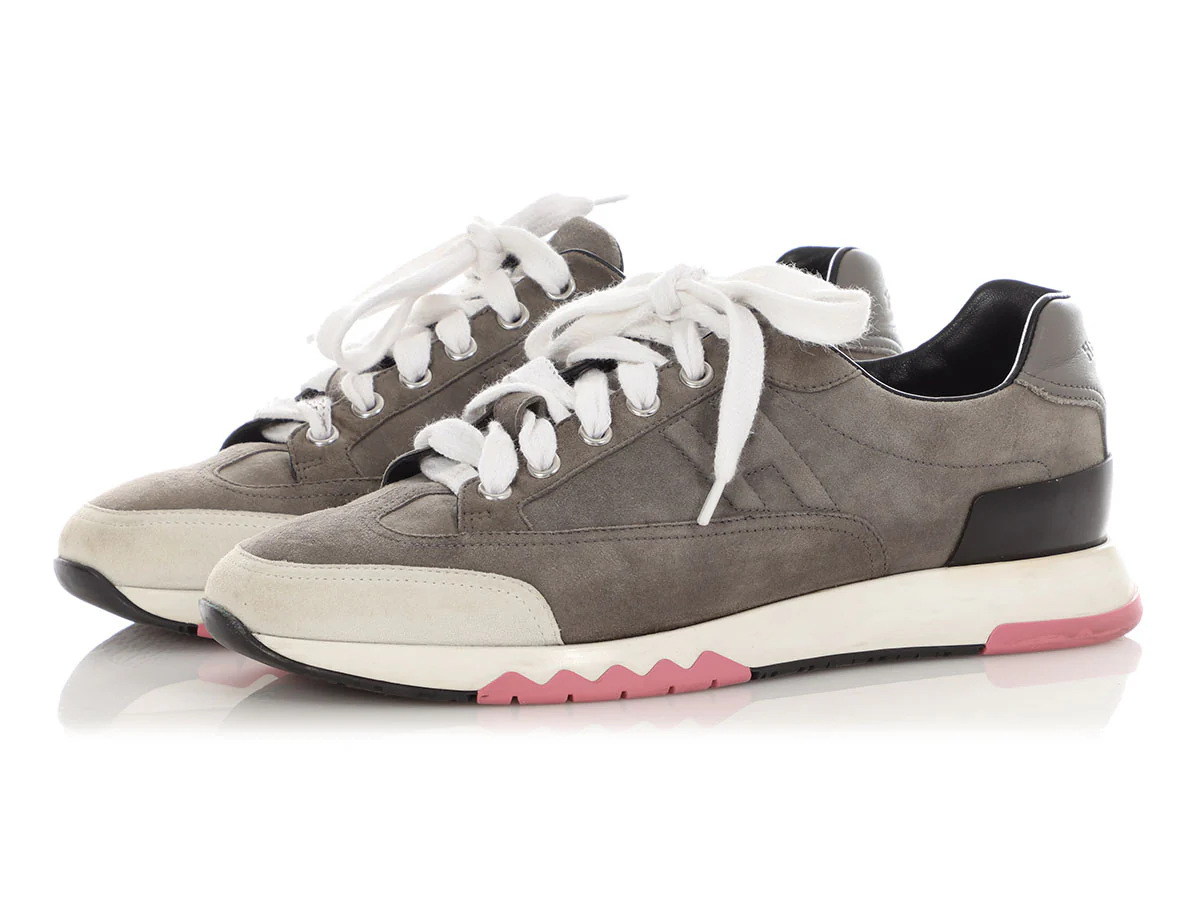Hermès Gray Suede Trail Sneakers - Image 3