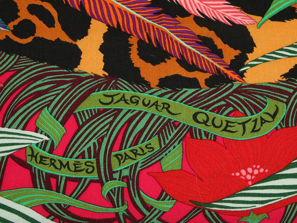 Hermès Jaguar Quetzal Cashmere Silk Shawl 140cm - Image 2