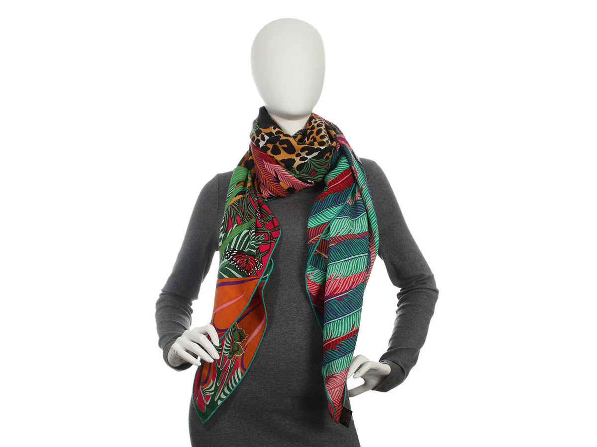Hermès Jaguar Quetzal Cashmere Silk Shawl 140cm - Image 4