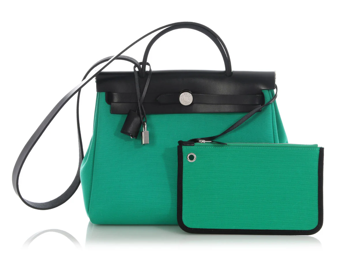 Hermès Menthe Toile Officier and Black Vache Hunter Herbag Zip 31 - Image 2