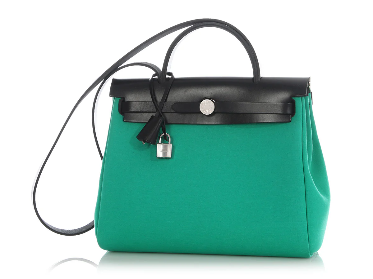 Hermès Menthe Toile Officier and Black Vache Hunter Herbag Zip 31 - Image 3