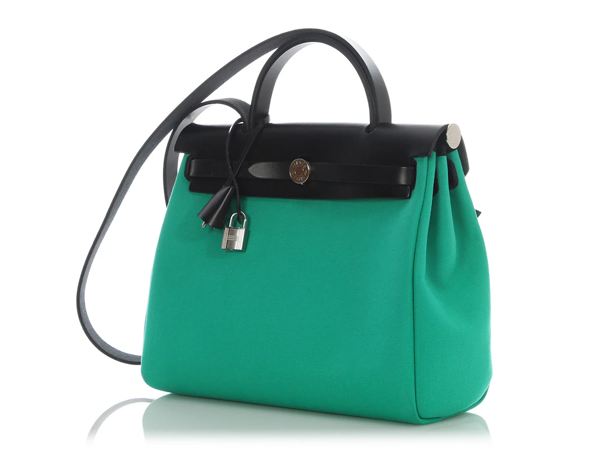 Hermès Menthe Toile Officier and Black Vache Hunter Herbag Zip 31 - Image 4
