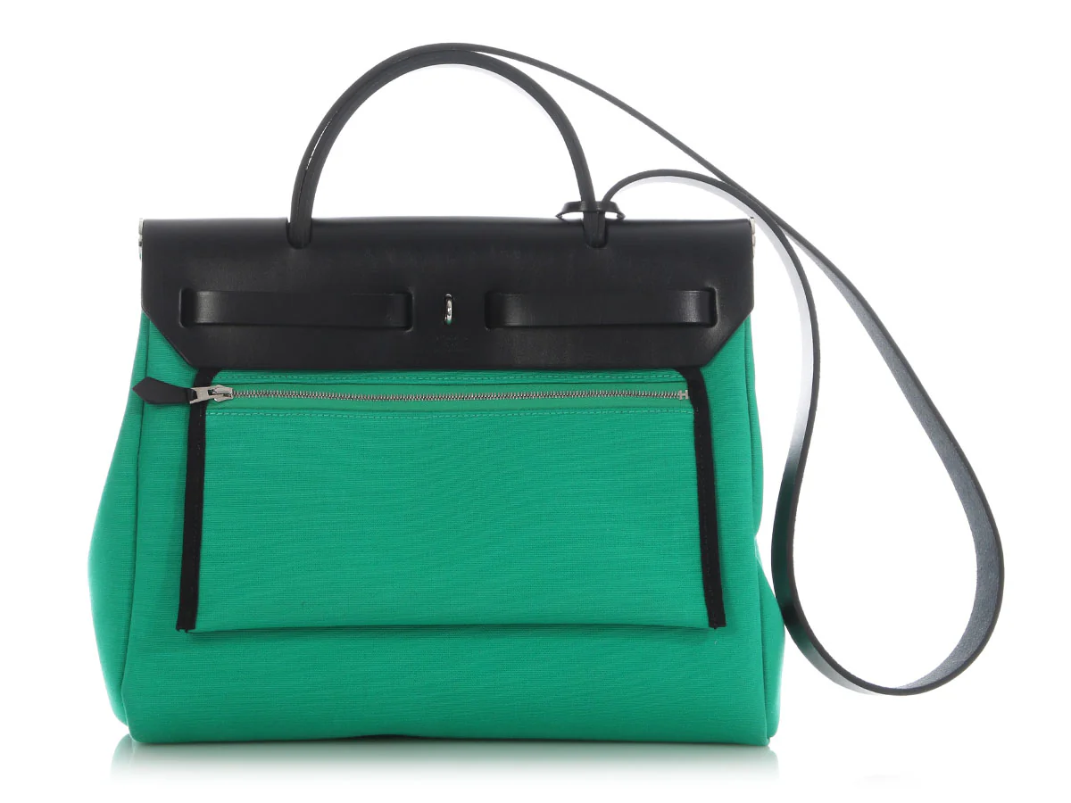 Hermès Menthe Toile Officier and Black Vache Hunter Herbag Zip 31 - Image 5