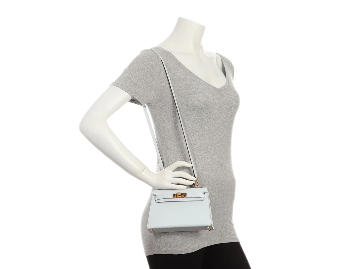 Hermès Mini Bleu Brume Chèvre Mysore Kelly 20 - Image 12