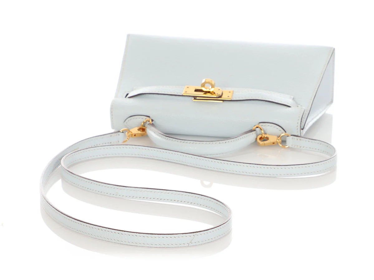 Hermès Mini Bleu Brume Chèvre Mysore Kelly 20 - Image 8