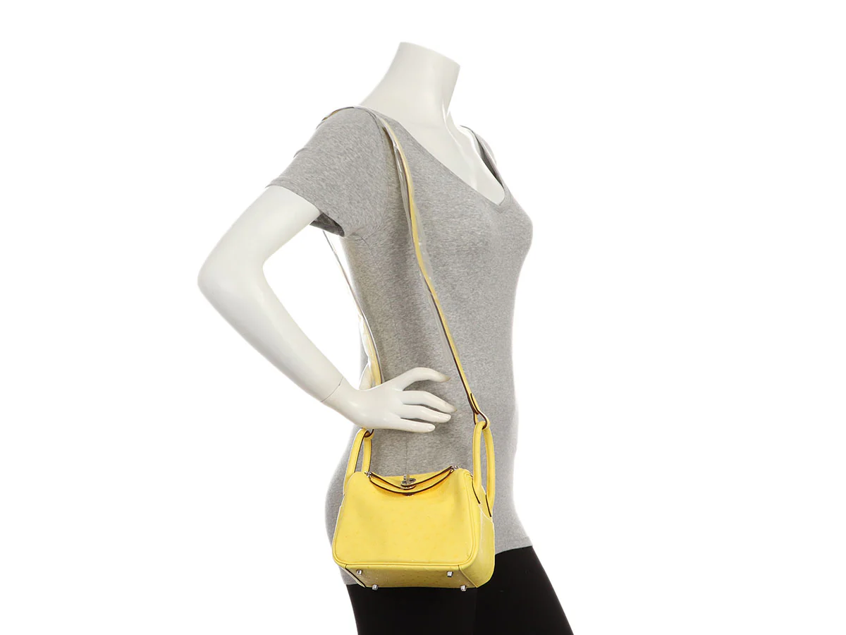 Hermès Mini Jaune Citron Ostrich Boreal Lindy 20 - Image 11