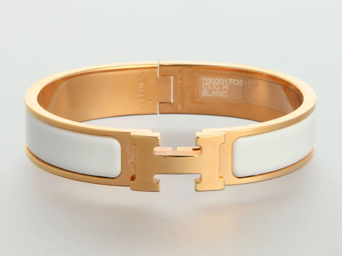Hermès Narrow White Clic-Clac Bracelet - Image 2