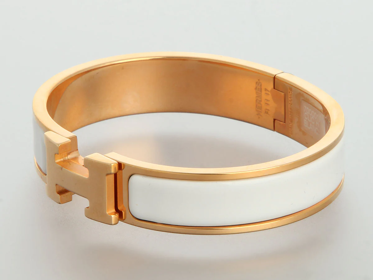Hermès Narrow White Clic-Clac Bracelet - Image 3