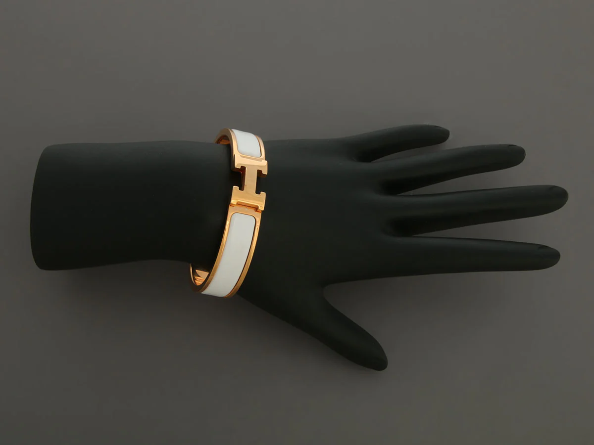 Hermès Narrow White Clic-Clac Bracelet - Image 6