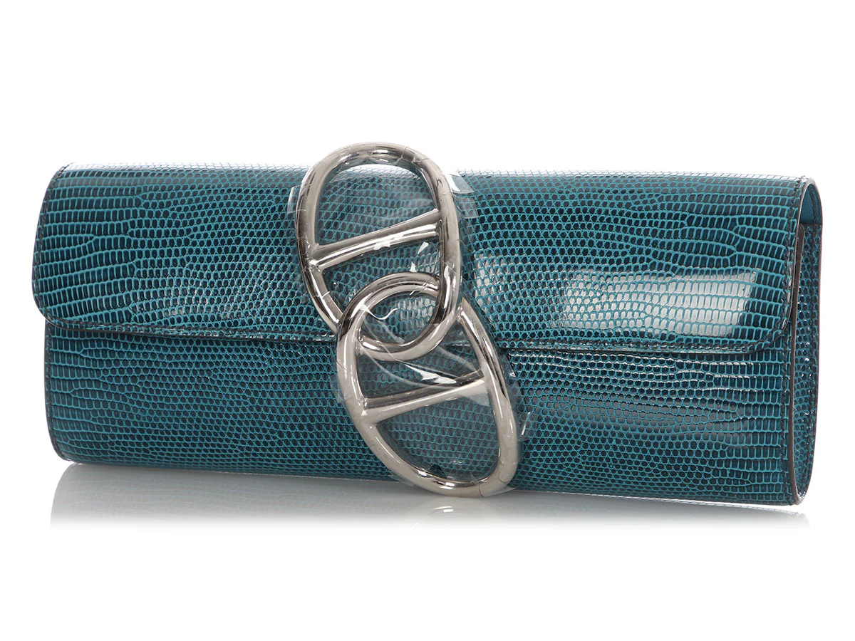 Hermès Petrol Lizard Egée Clutch - Image 2