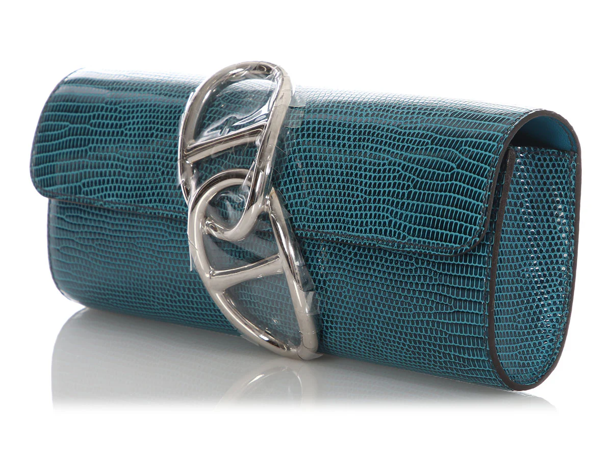Hermès Petrol Lizard Egée Clutch - Image 3