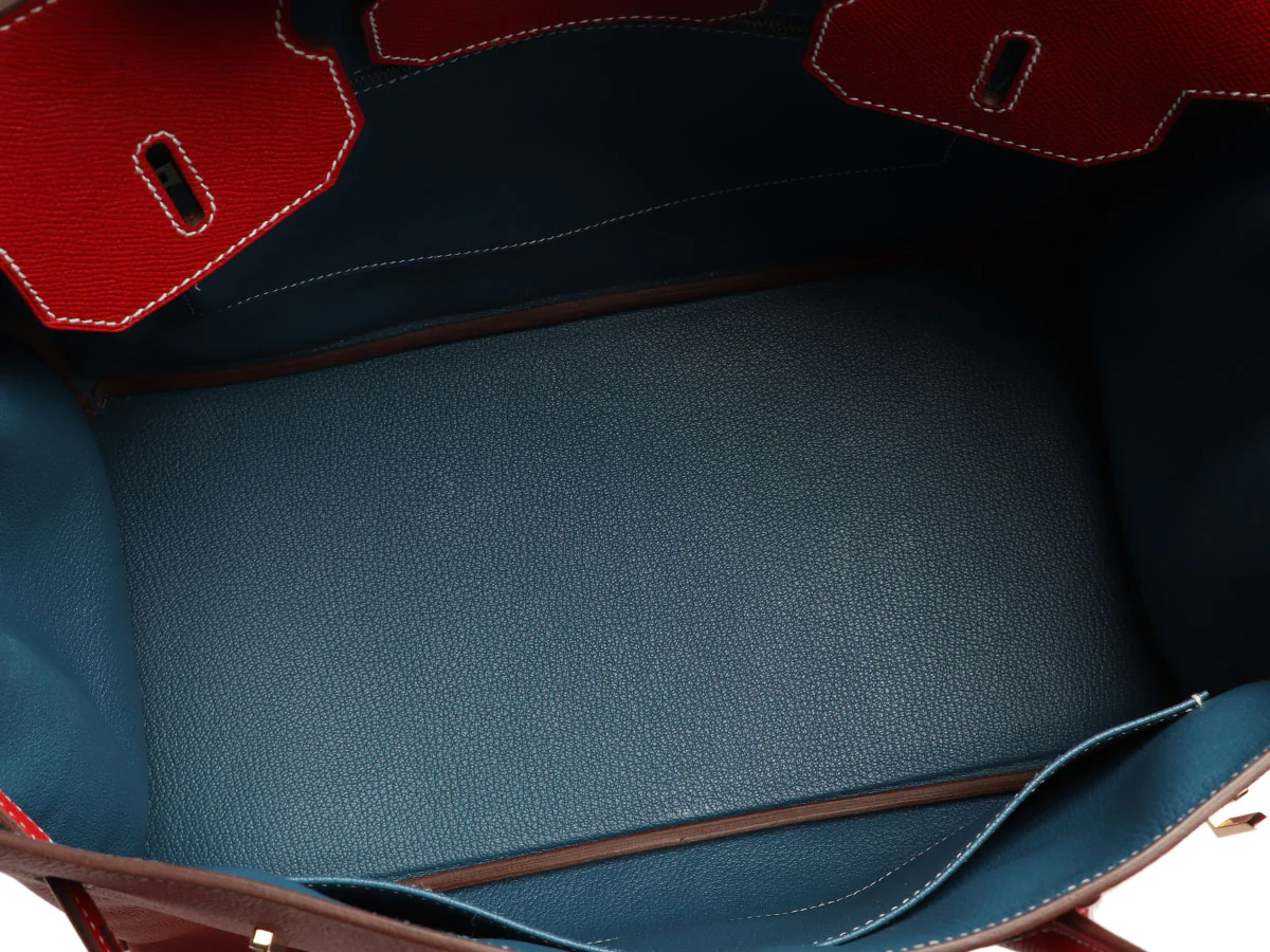Hermès Rouge Casaque and Blue Thalassa Epsom Candy Birkin 35 - Image 8