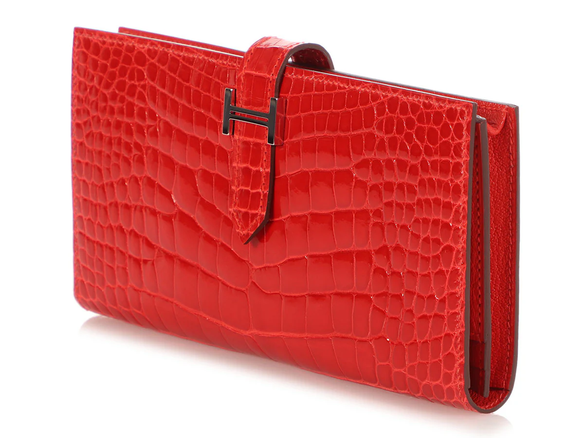 Hermès Geranium Shiny Alligator Béarn Gusset Wallet - Image 3