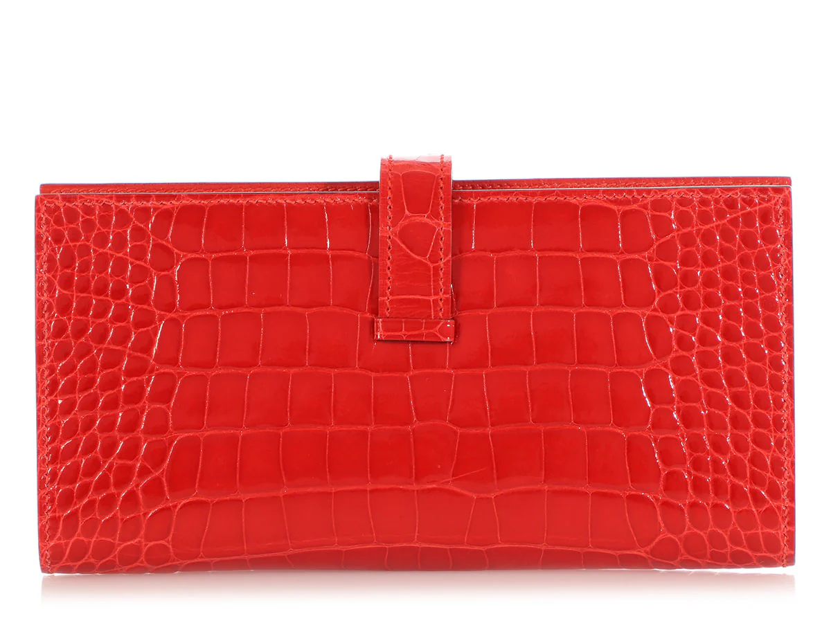 Hermès Geranium Shiny Alligator Béarn Gusset Wallet - Image 4