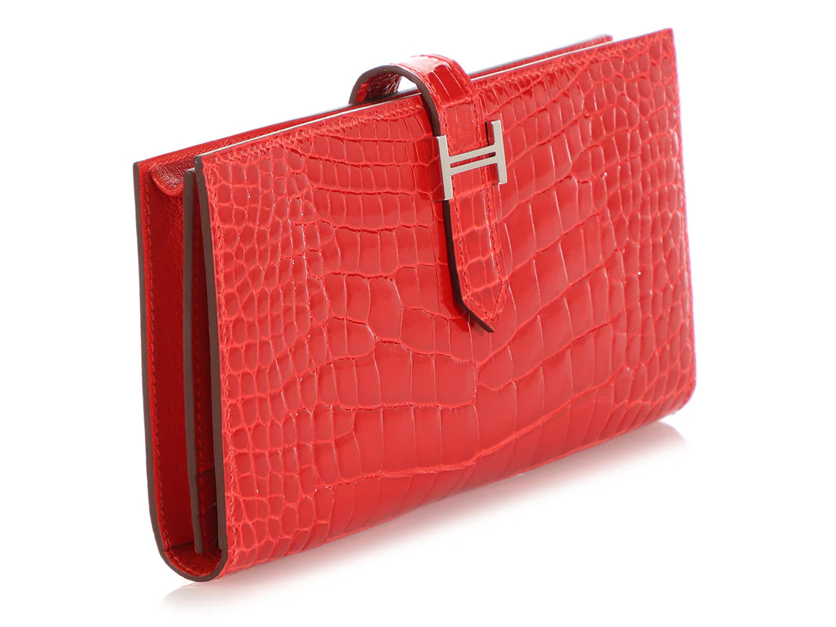 Hermès Geranium Shiny Alligator Béarn Gusset Wallet - Image 5