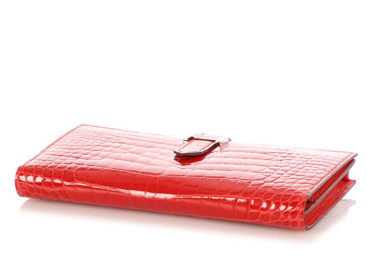 Hermès Geranium Shiny Alligator Béarn Gusset Wallet - Image 6