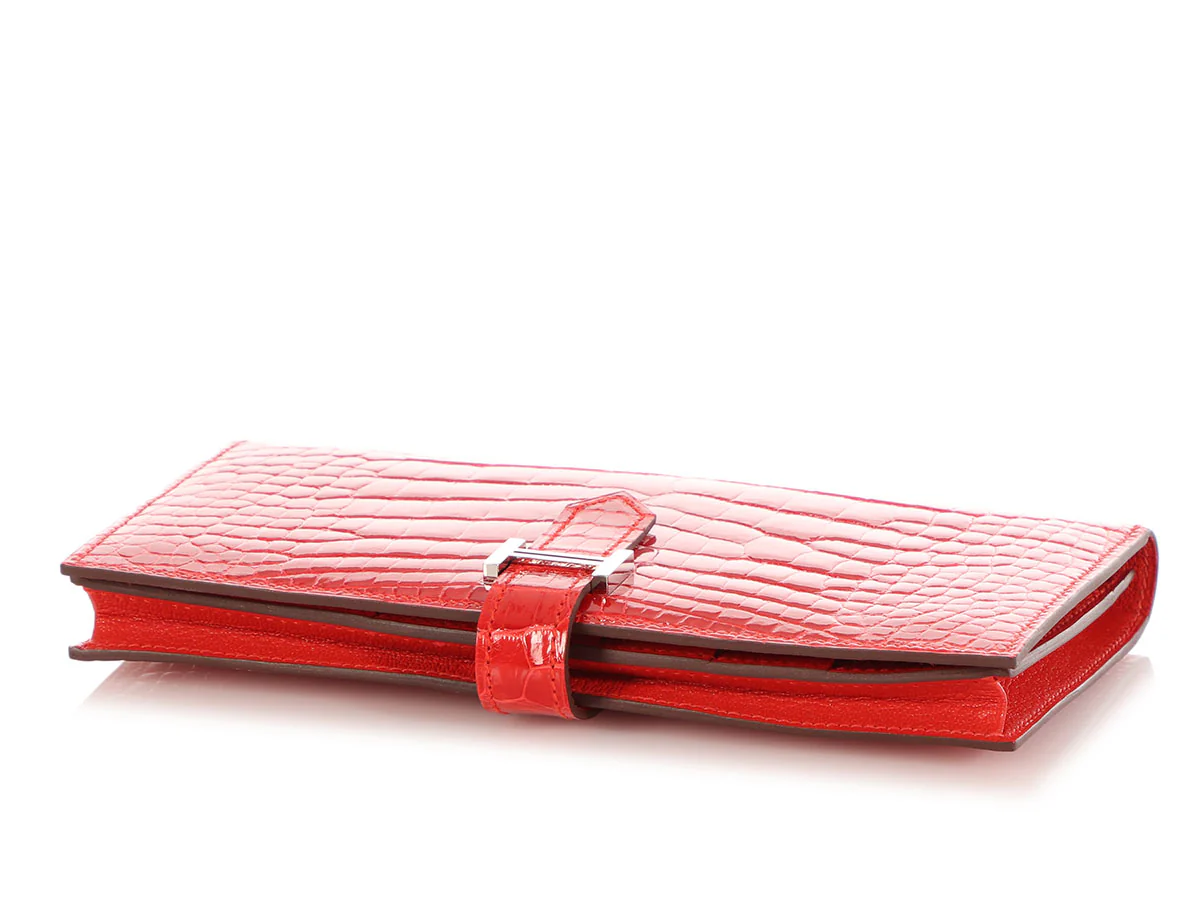 Hermès Geranium Shiny Alligator Béarn Gusset Wallet - Image 7