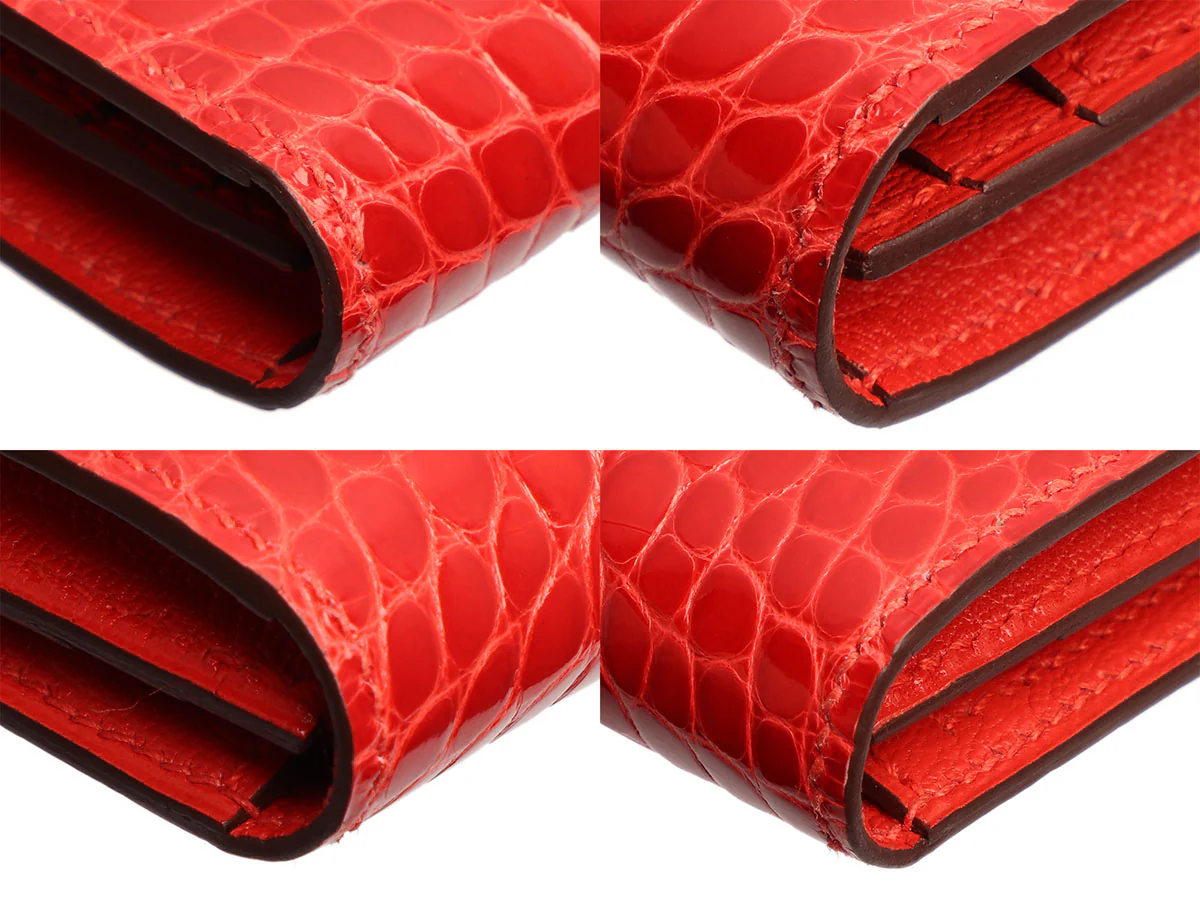 Hermès Geranium Shiny Alligator Béarn Gusset Wallet - Image 8