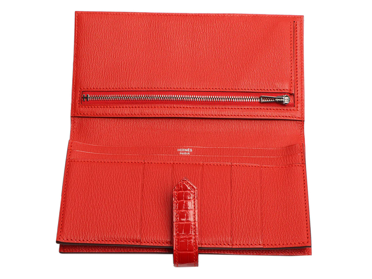 Hermès Geranium Shiny Alligator Béarn Gusset Wallet - Image 9