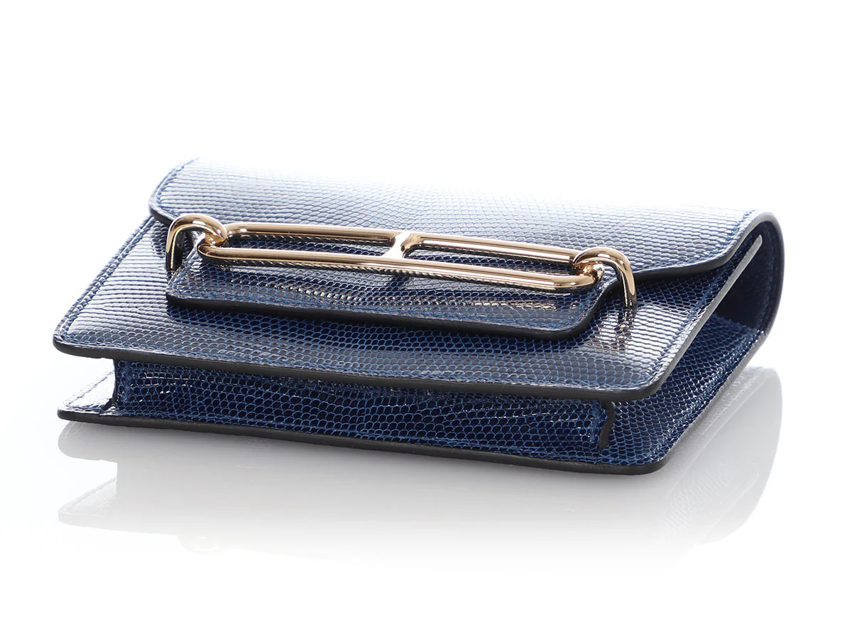 Hermès Bleu Saphir Shiny Lizard Roulis Wallet - Image 7