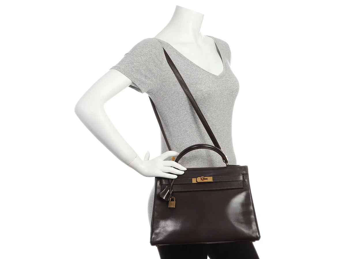 Hermès Vintage Chocolate Box Calfskin Kelly 32 - Image 11