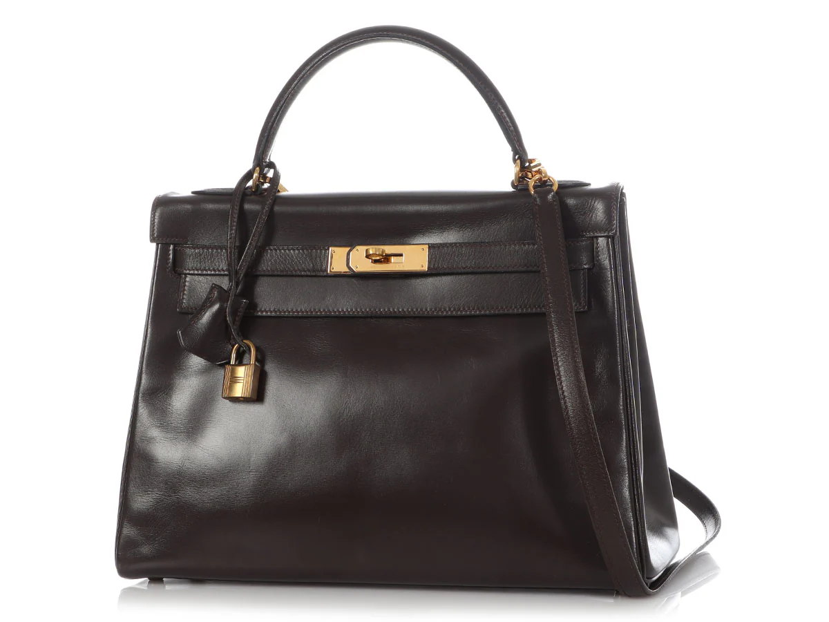 Hermès Vintage Chocolate Box Calfskin Kelly 32 - Image 2
