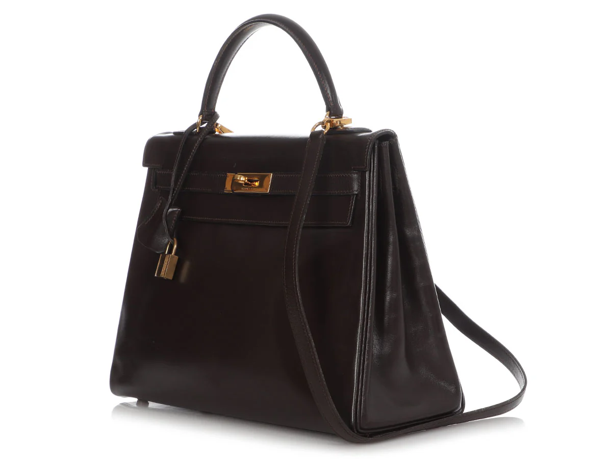 Hermès Vintage Chocolate Box Calfskin Kelly 32 - Image 3