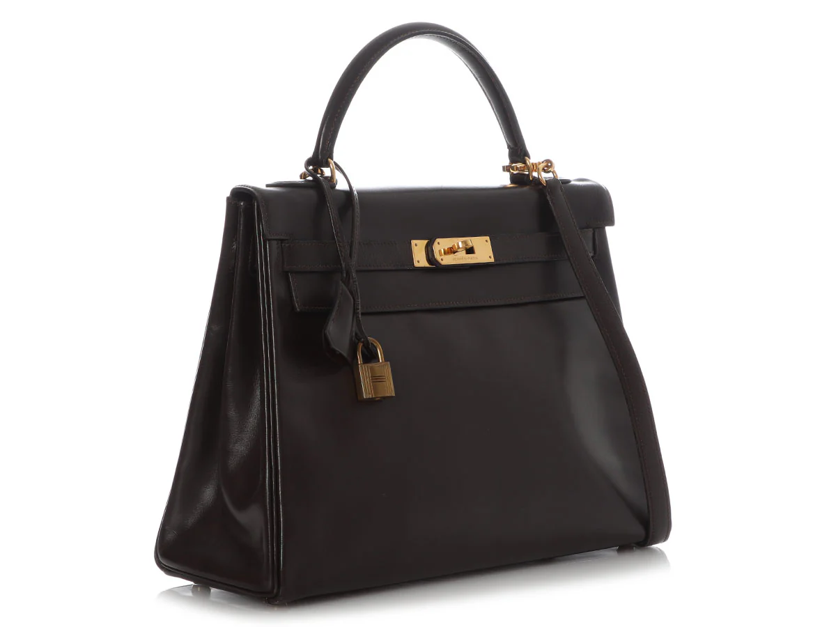 Hermès Vintage Chocolate Box Calfskin Kelly 32 - Image 5