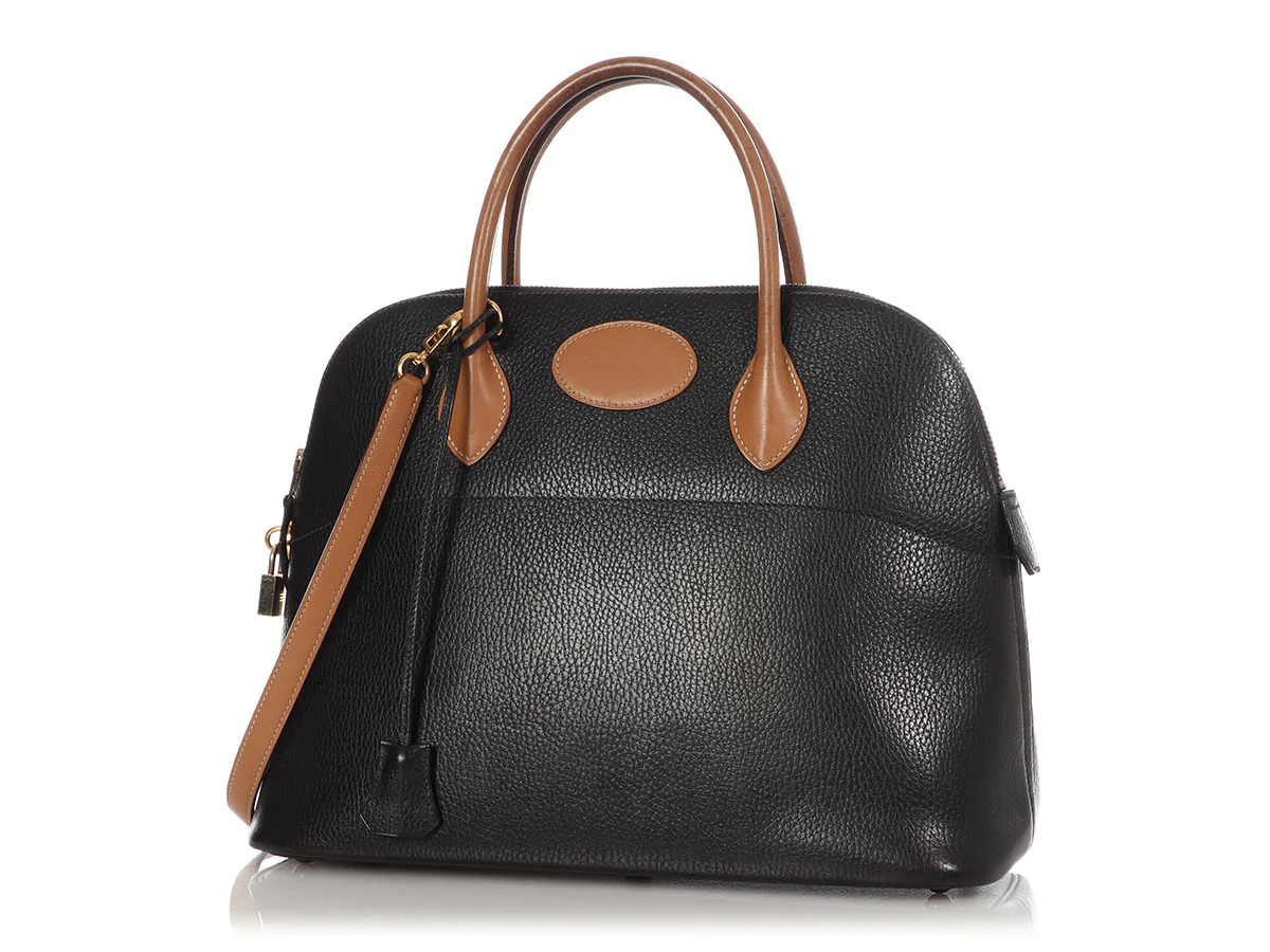 Hermès Vintage Black and Tan Ardennes Bolide 35 - Image 2