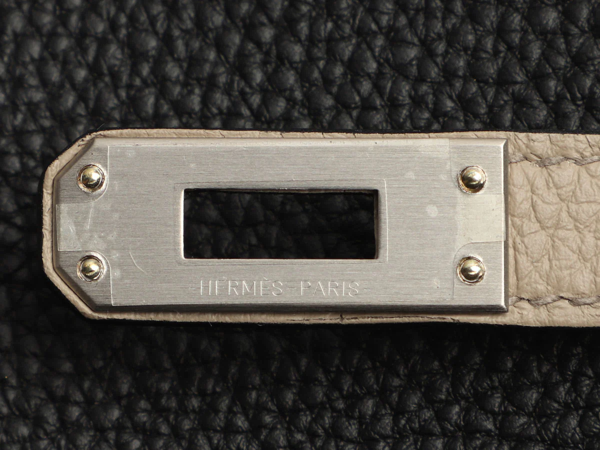 Hermès Special Order Black and Gris Tourterelle Togo Kelly 25 - Image 10