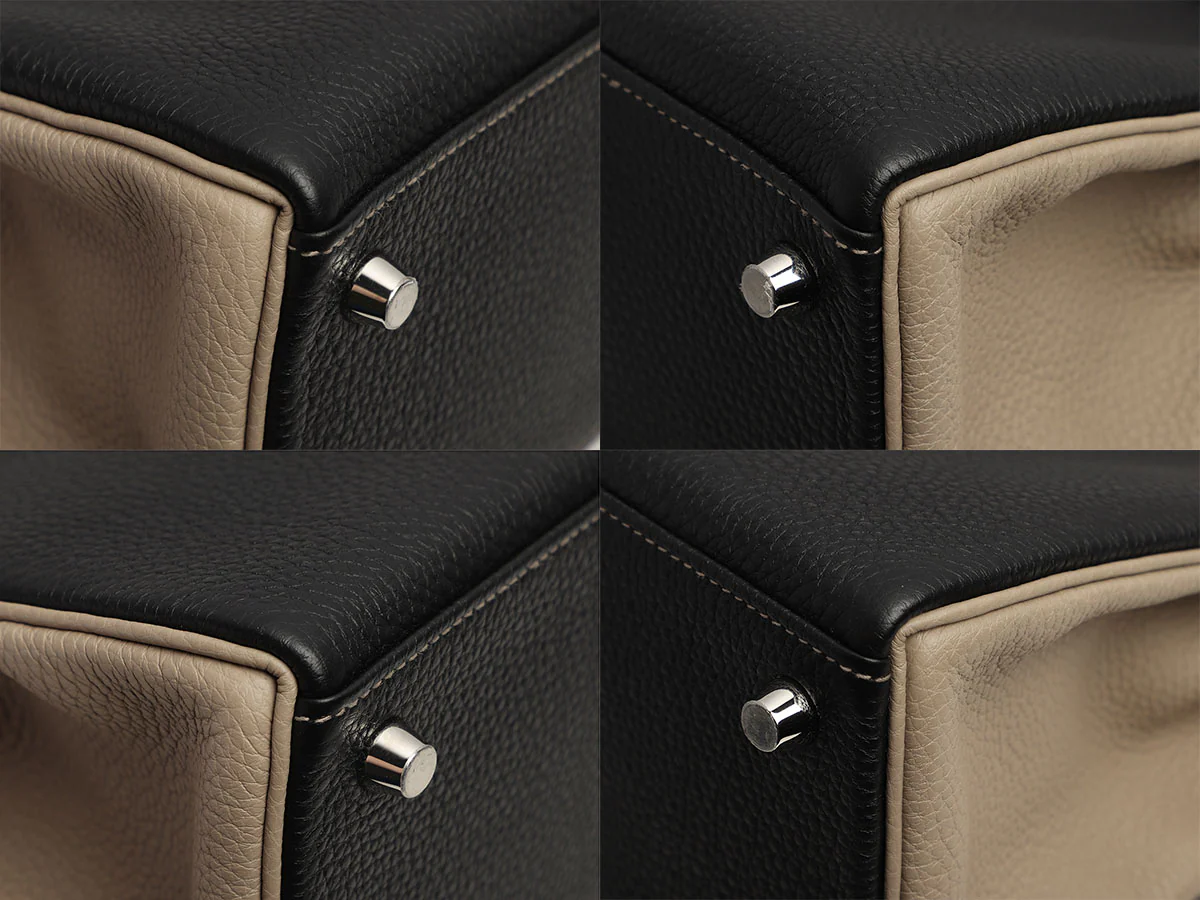Hermès Special Order Black and Gris Tourterelle Togo Kelly 25 - Image 11