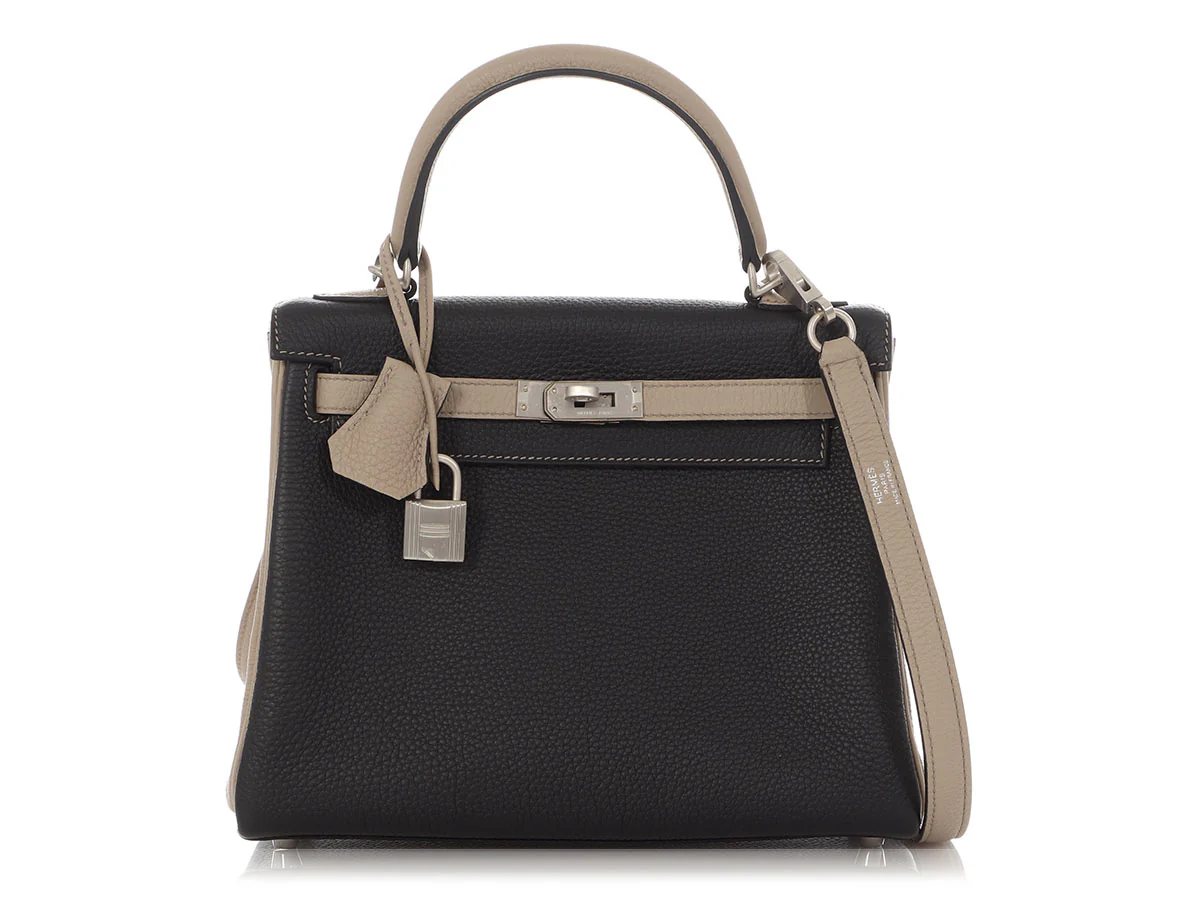Hermès Special Order Black and Gris Tourterelle Togo Kelly 25 - Image 2