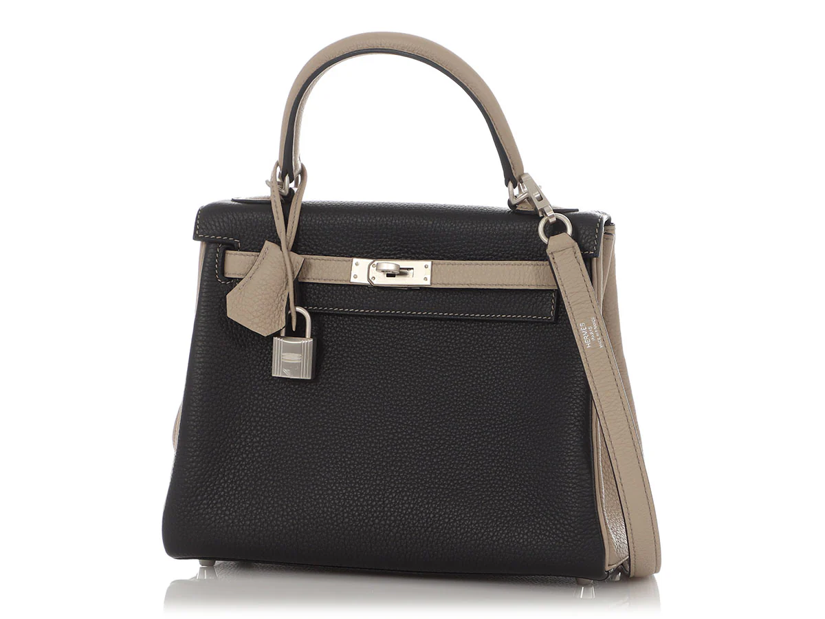 Hermès Special Order Black and Gris Tourterelle Togo Kelly 25 - Image 3