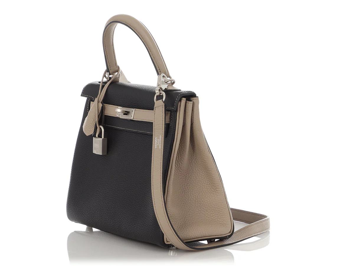 Hermès Special Order Black and Gris Tourterelle Togo Kelly 25 - Image 4