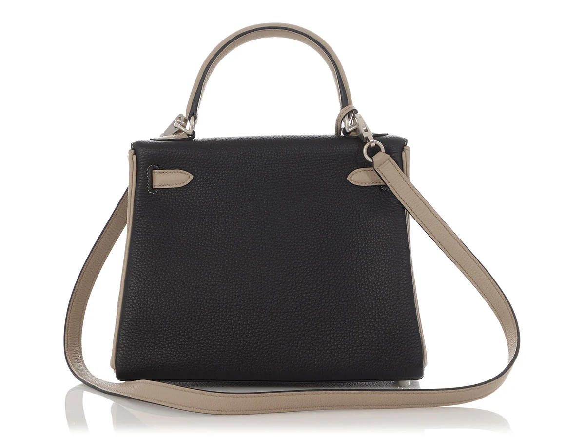 Hermès Special Order Black and Gris Tourterelle Togo Kelly 25 - Image 5