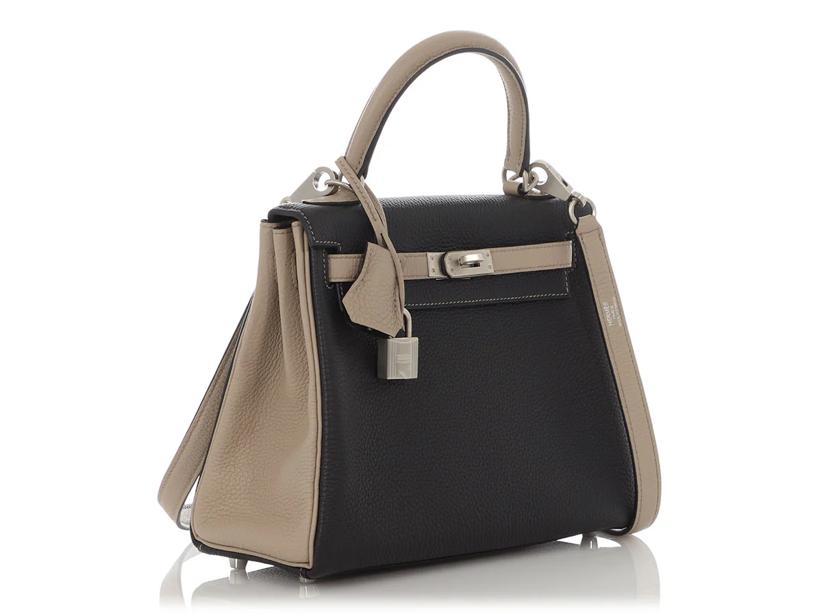 Hermès Special Order Black and Gris Tourterelle Togo Kelly 25 - Image 6