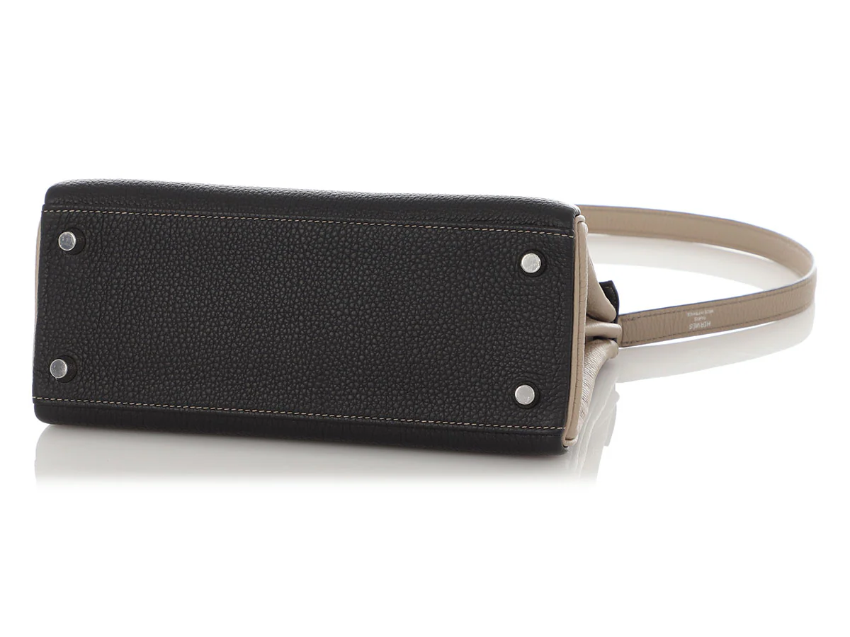 Hermès Special Order Black and Gris Tourterelle Togo Kelly 25 - Image 7