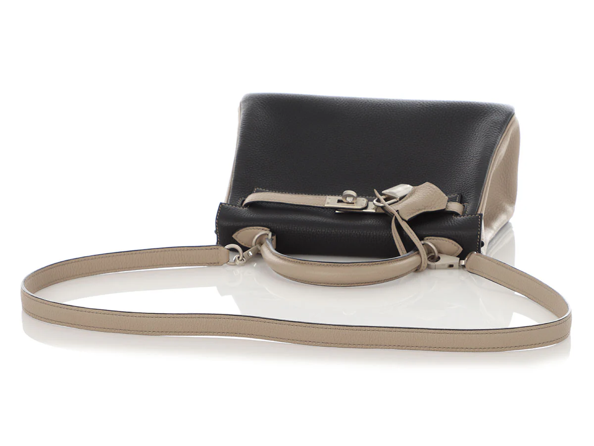 Hermès Special Order Black and Gris Tourterelle Togo Kelly 25 - Image 8