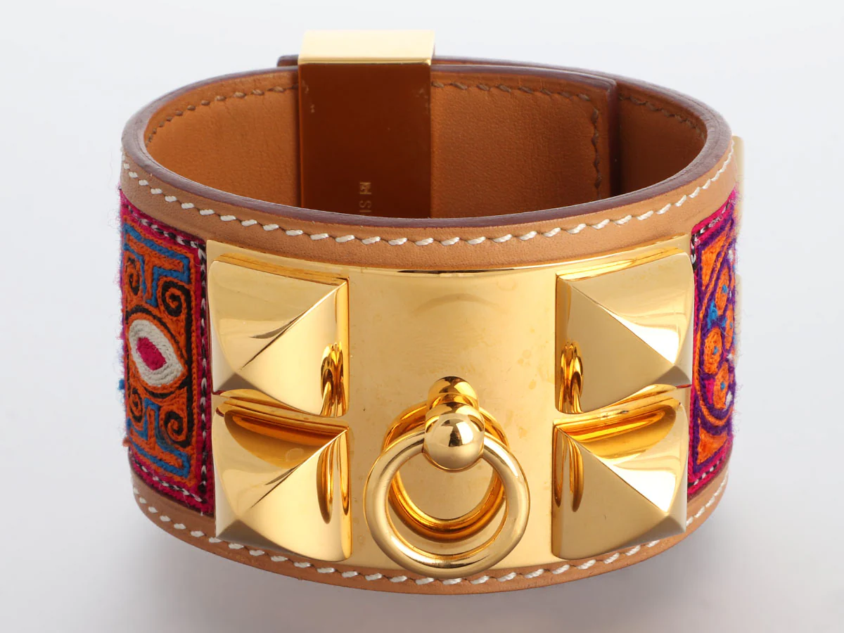 Hermès Gold-Tone Embroidered Year of India Collier de Chien CDC Bracelet - Image 2