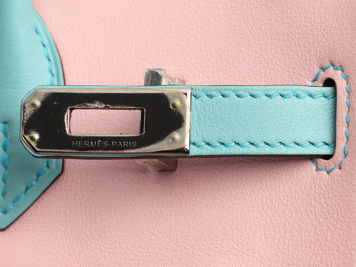 Hermès Special Order Rose Sakura and Bleu Etoile Swift Birkin 25 - Image 10