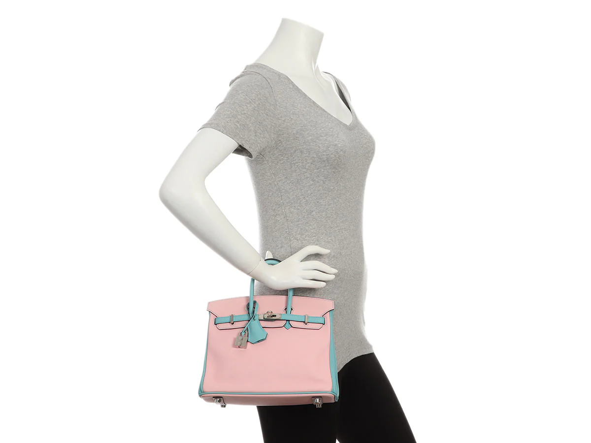 Hermès Special Order Rose Sakura and Bleu Etoile Swift Birkin 25 - Image 11
