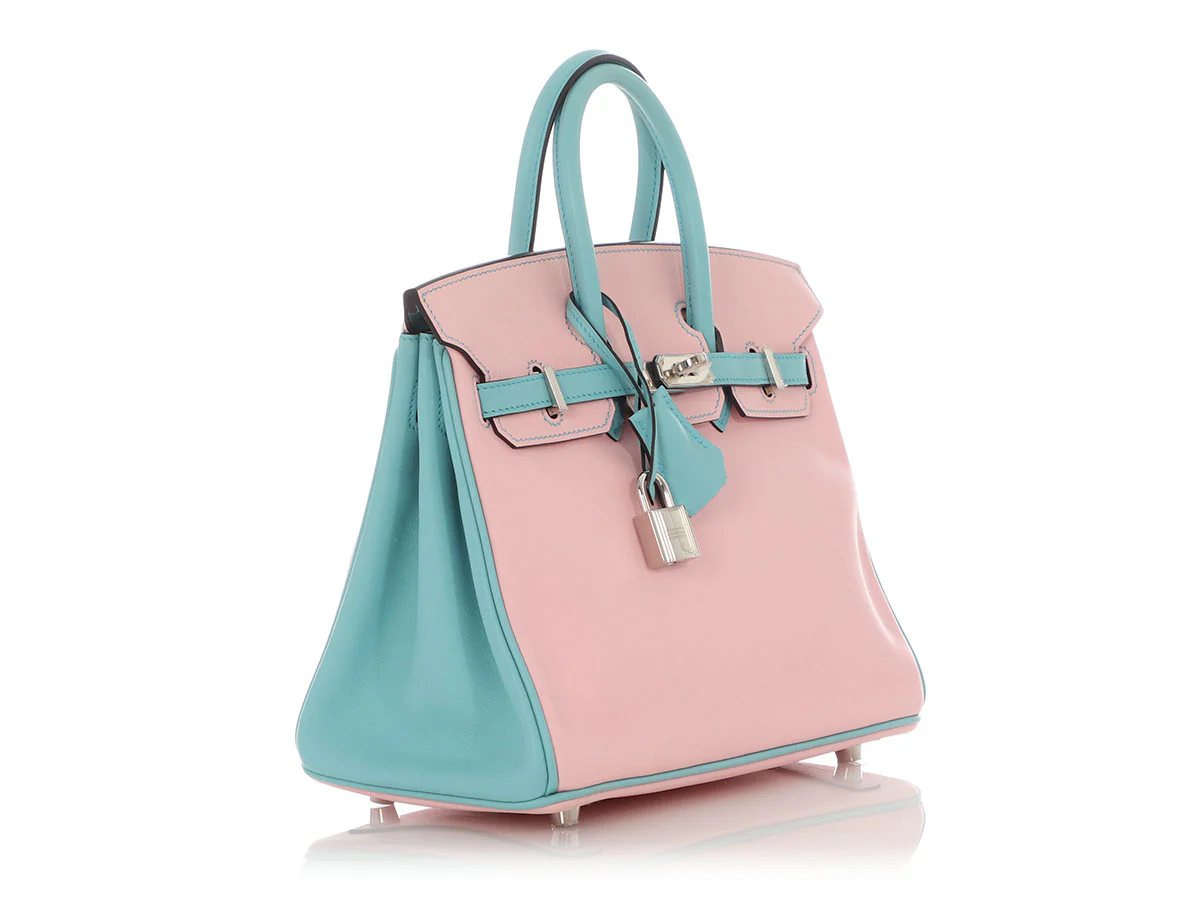Hermès Special Order Rose Sakura and Bleu Etoile Swift Birkin 25 - Image 4