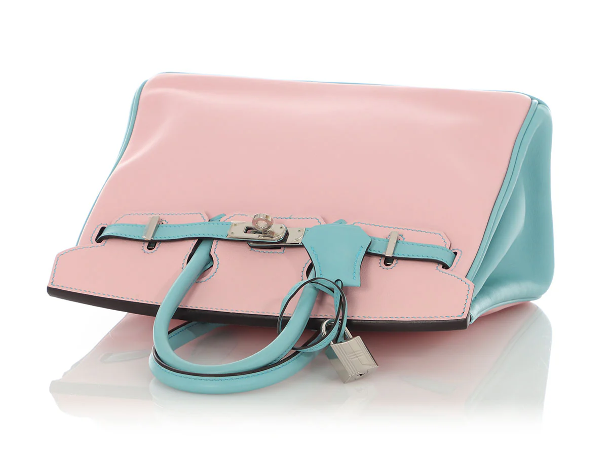 Hermès Special Order Rose Sakura and Bleu Etoile Swift Birkin 25 - Image 7