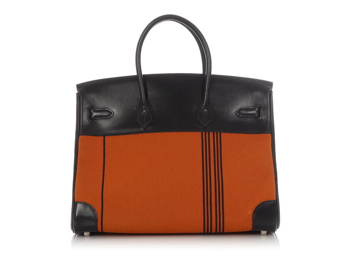 Hermès LE Orange Toile and Black Box Calfskin Potamus Birkin 35 - Image 4