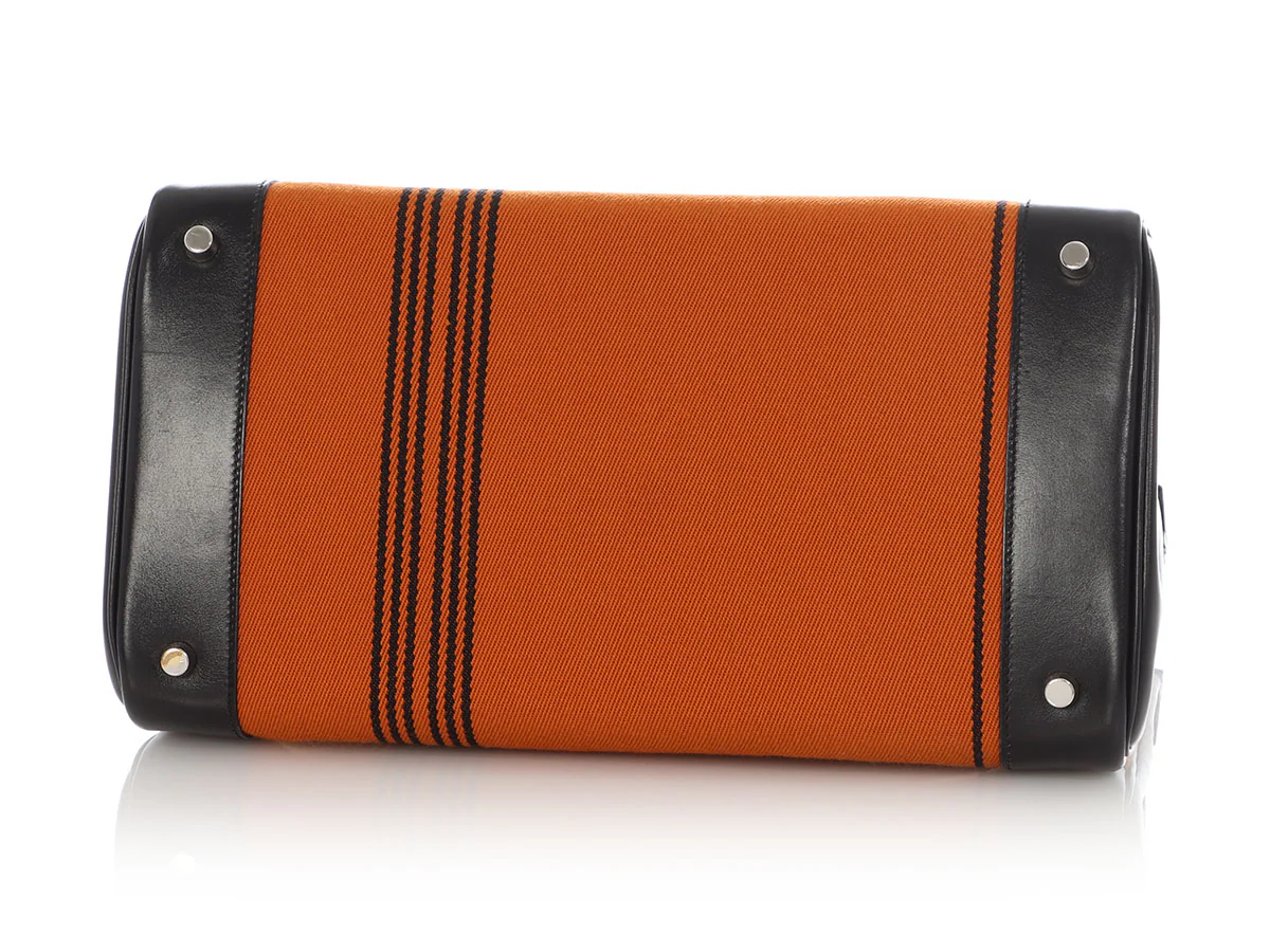 Hermès LE Orange Toile and Black Box Calfskin Potamus Birkin 35 - Image 6