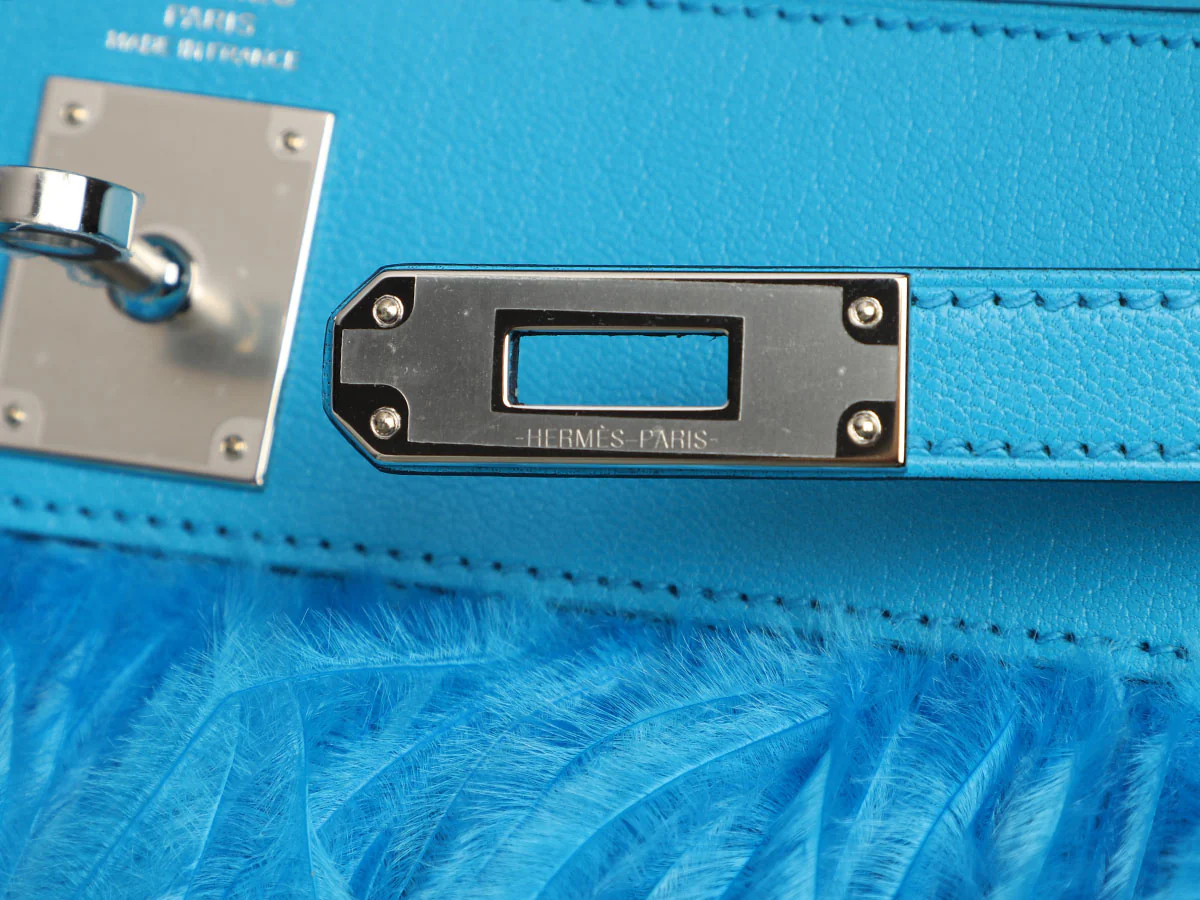 Hermès Bleu Frida Chèvre and Ostrich Kelly Elan Foile - Image 10