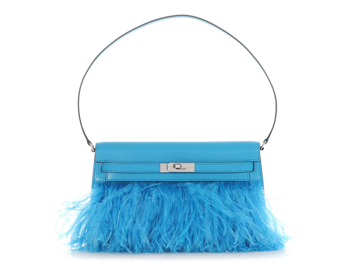 Hermès Bleu Frida Chèvre and Ostrich Kelly Elan Foile - Image 2
