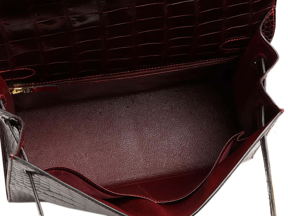 Hermès Bordeaux Shiny Porosus Crocodile Kelly 32 - Image 10